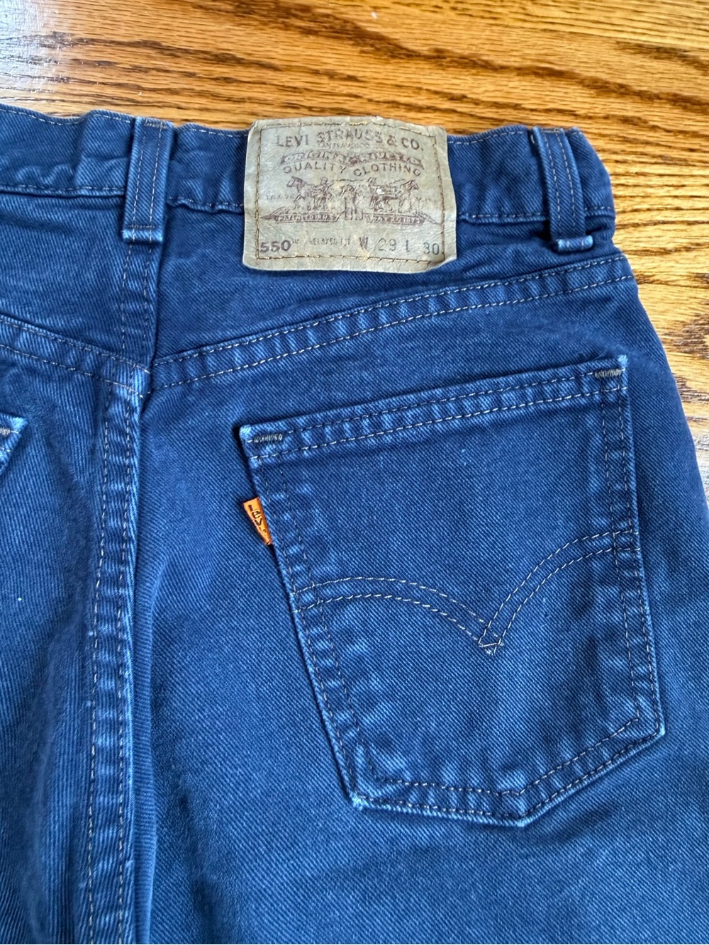 Vintage Orange Tab Levis 550 Jeans 80s 90s Made in USA Dark Navy Size 26 / 27